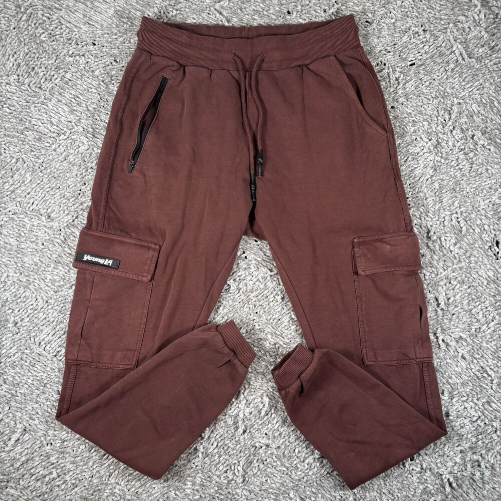 YoungLA Cargo Sweatpants Mens XL Brown Activewear Utility Gym Running Training
